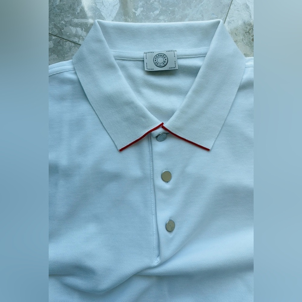 Hermes White Polo Shirt short sleeves runs small. Brand new w/tags, Size 2XL, XL - Picture 12 of 14